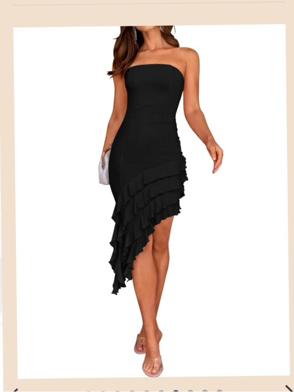 New Women Small ZESICA OFF SHOULDER MESH IRREGULAR RUFFLE BODYCON MIDI DRESS